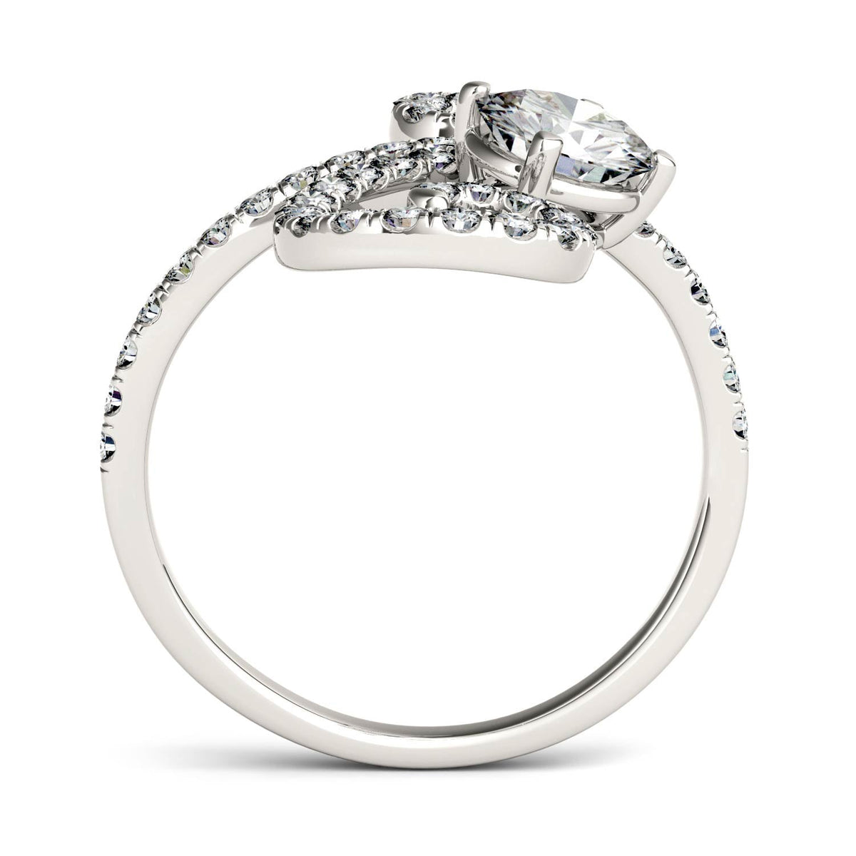 1.34 CTW DEW Round Moissanite Swirl Statement Ring in 14K White Gold