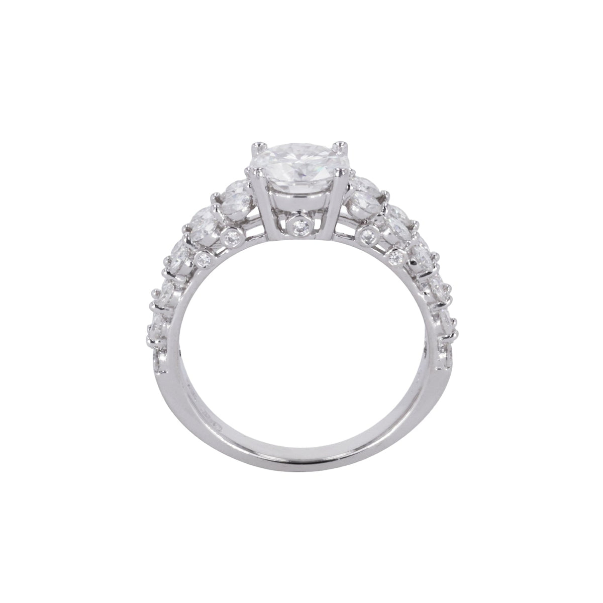 2.15 CTW DEW Round Moissanite Two-Row Engagement Ring in 14K White Gold