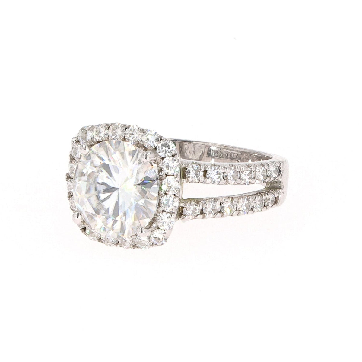 4.30 CTW DEW Cushion Moissanite Halo Engagement Ring in Sterling Silver