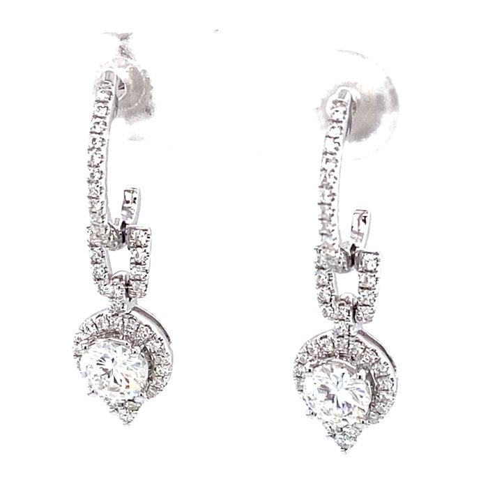 1.49 CTW DEW Moissanite Halo Drop Earrings in 14K White Gold