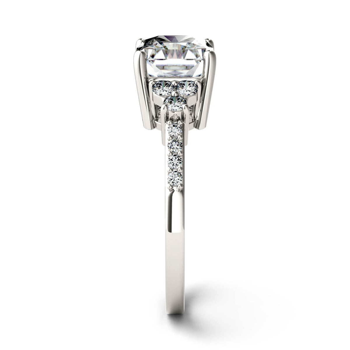 2.90 CTW DEW Radiant Moissanite Engagement Ring in 14K White Gold