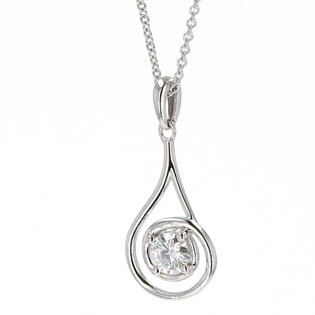 0.33 CTW DEW Round Moissanite Teardrop Pendant in Sterling Silver