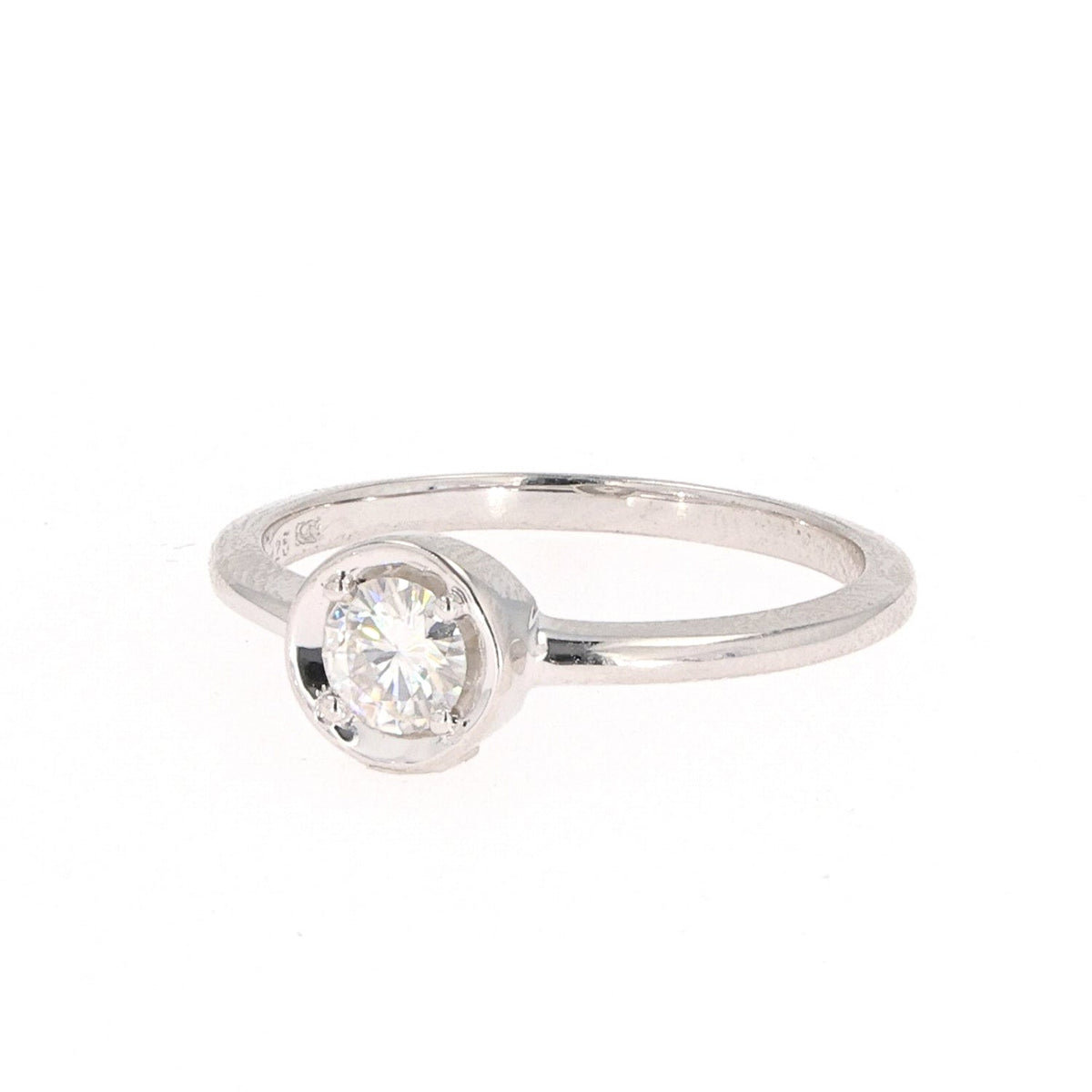 0.33 CTW DEW Round Moissanite Bezel Ring in Sterling Silver
