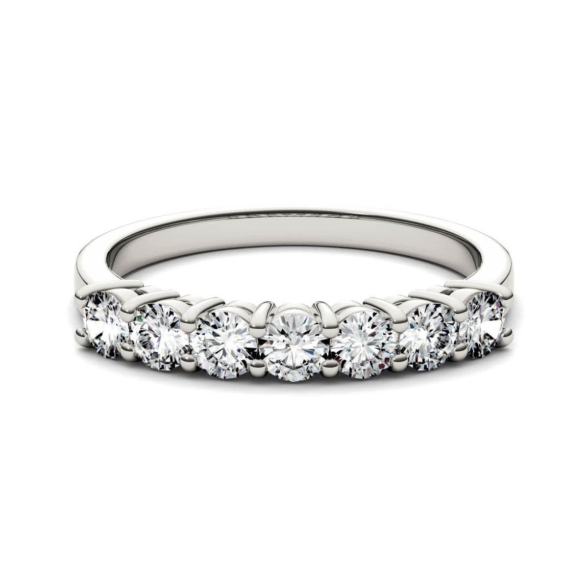 0.70 CTW DEW Round Moissanite Seven-Stone Anniversary Band in 14K White Gold