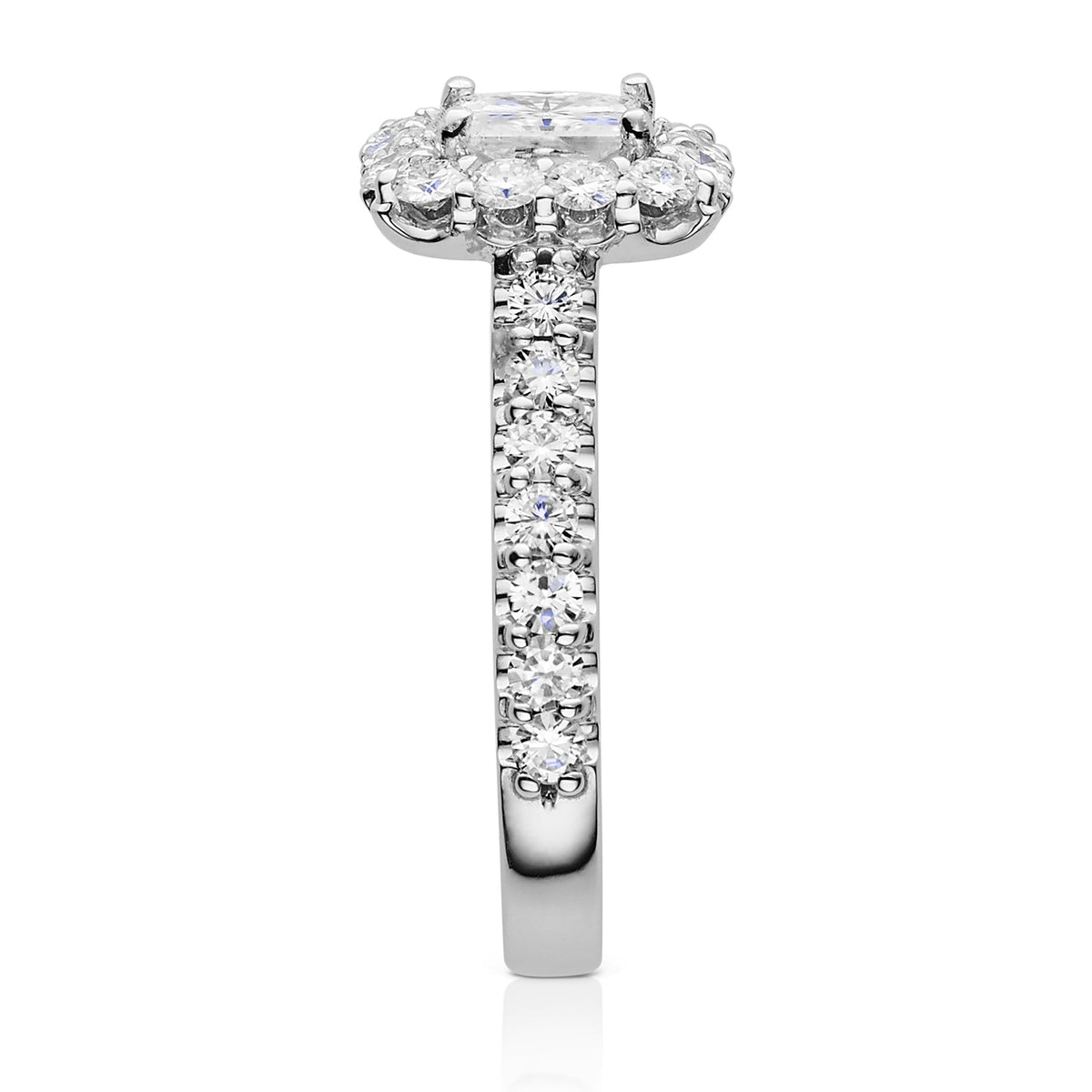 1.98 CTW DEW Square Moissanite Halo Ring in 14K White Gold