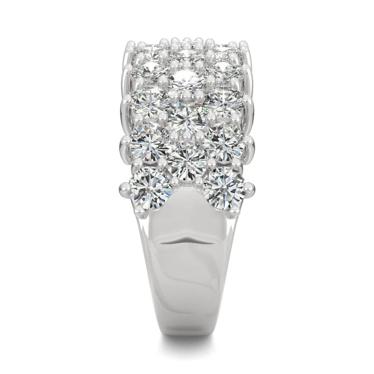 3.00 CTW DEW Round Moissanite Three-Row Ring in 14K White Gold