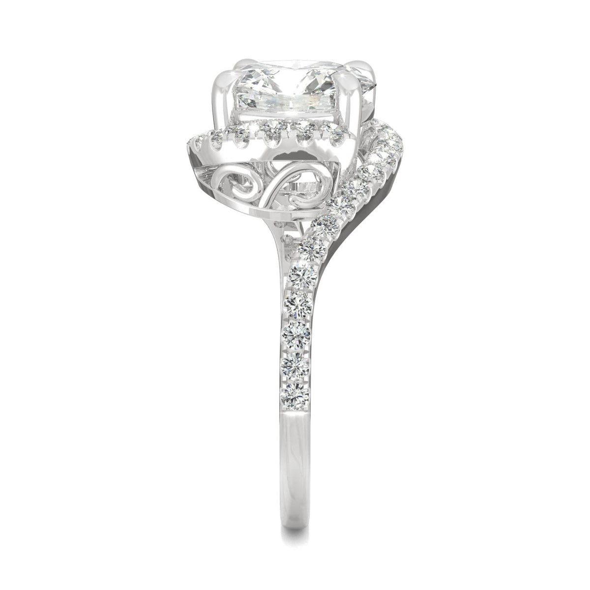2.24 CTW DEW Round Moissanite Bypass Ring in 14K White Gold