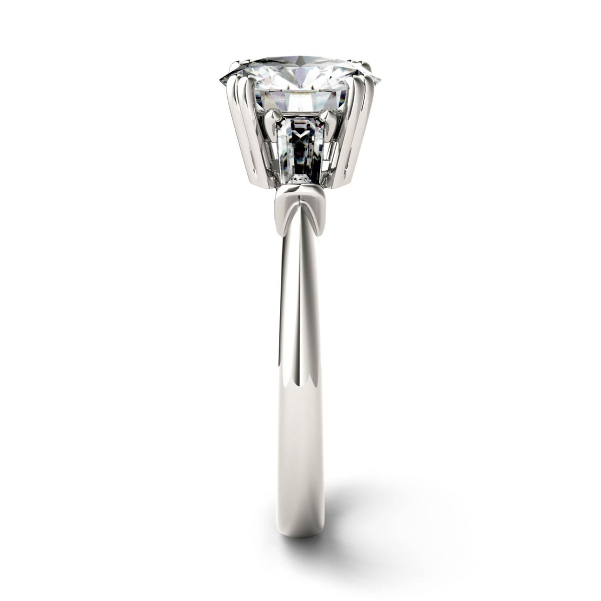 2.27 CTW DEW Round Moissanite Three-Stone Ring in 14K White Gold