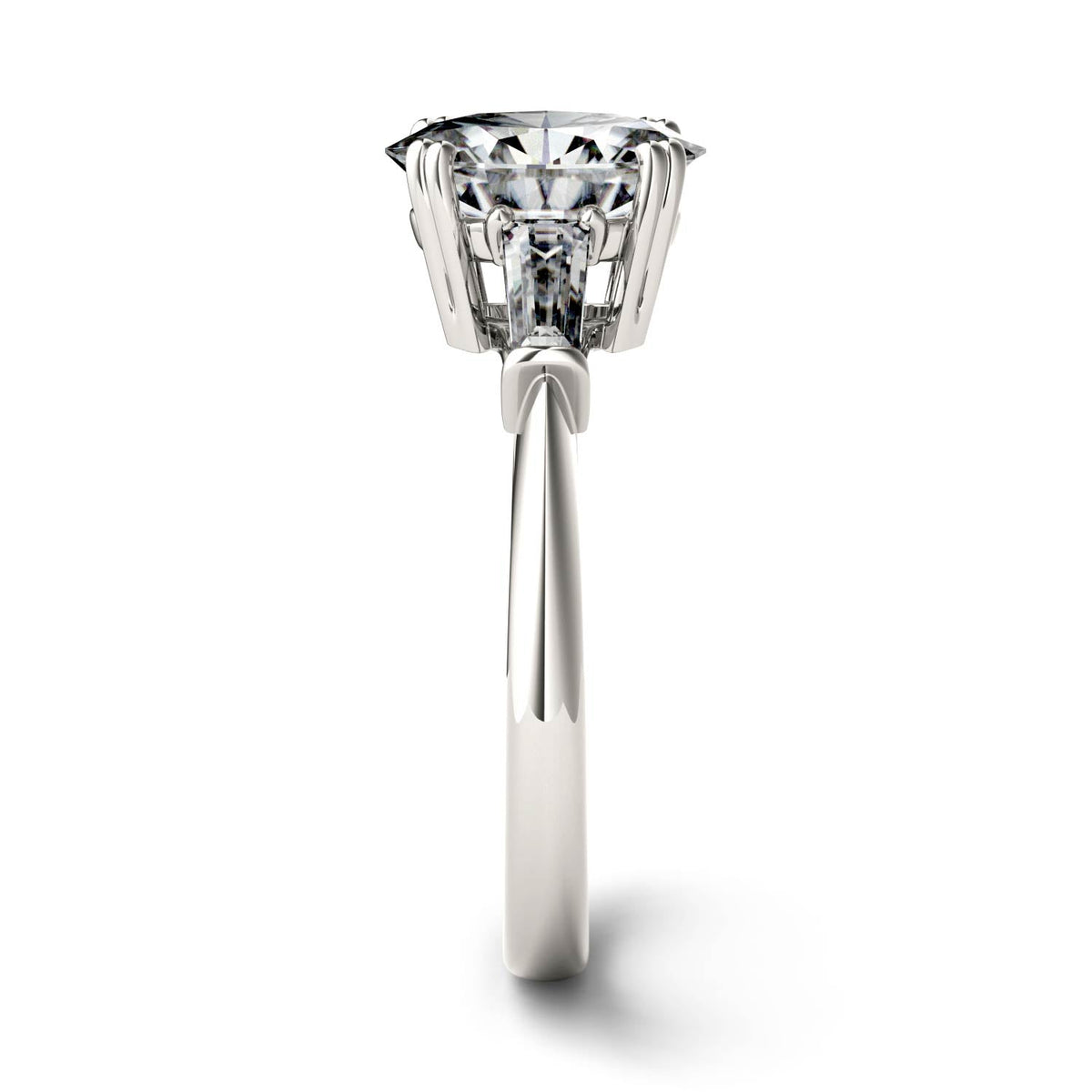 2.47 CTW DEW Oval Moissanite Three-Stone Engagement Ring in 14K White Gold