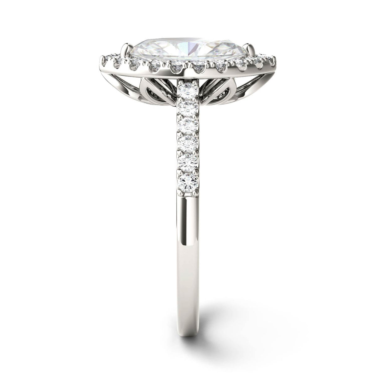 1.45 CTW DEW Marquise Moissanite Halo Ring in 14K White Gold