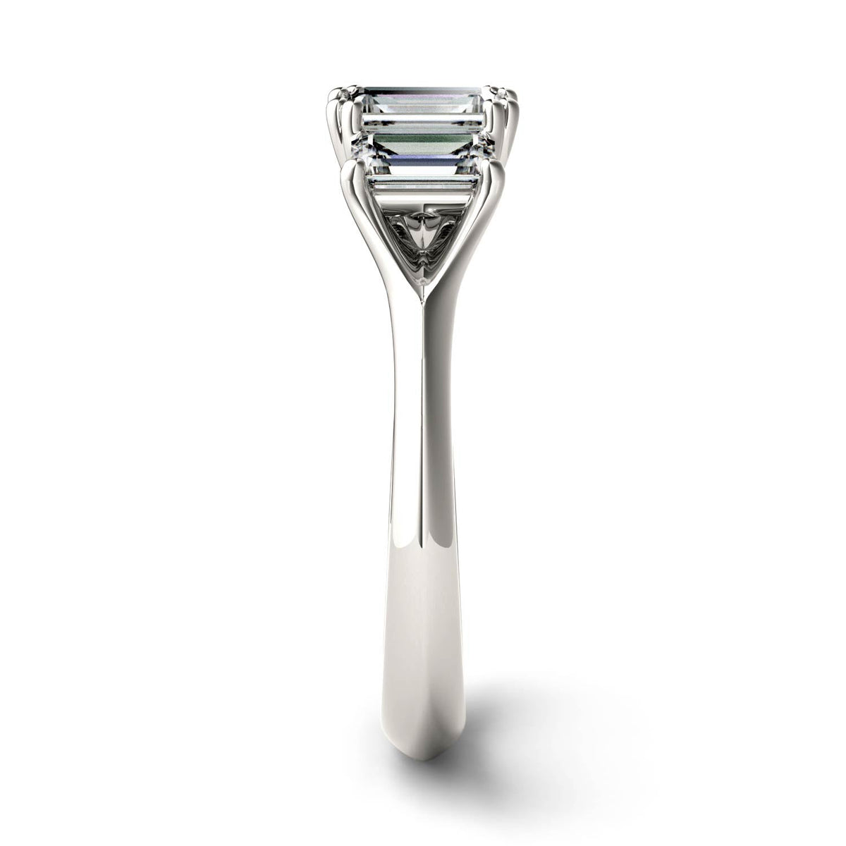 1.36 CTW DEW Radiant Moissanite Three Stone Ring in 14K White Gold