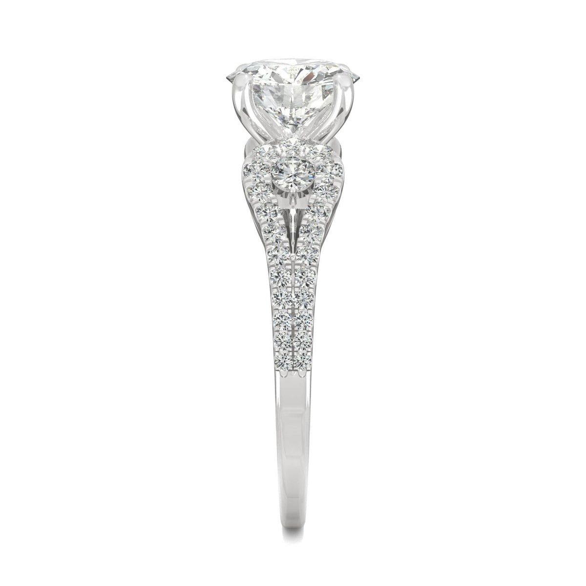 2.08 CTW DEW Round Moissanite Accented Engagement Ring in 14K White Gold