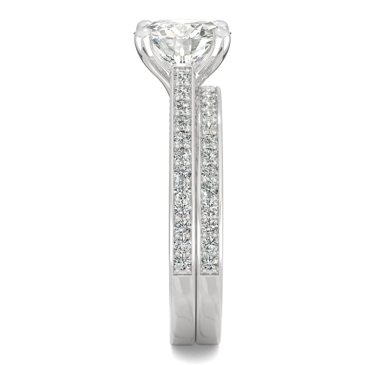 2.71 CTW DEW Round Moissanite Side-Stone Bridal Set in 14K White Gold