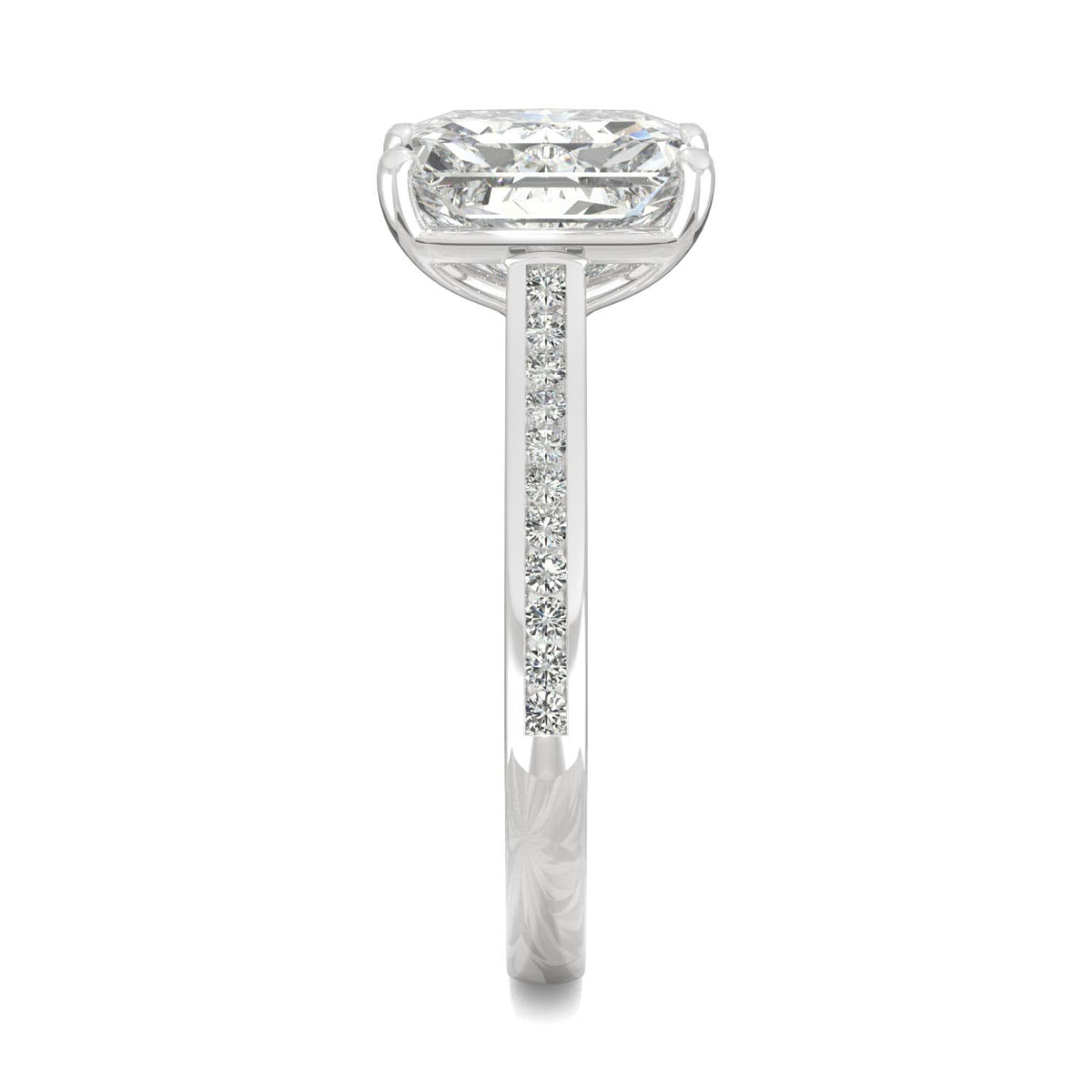 2.88 CTW DEW Radiant Moissanite Engagement Ring in 14K White Gold