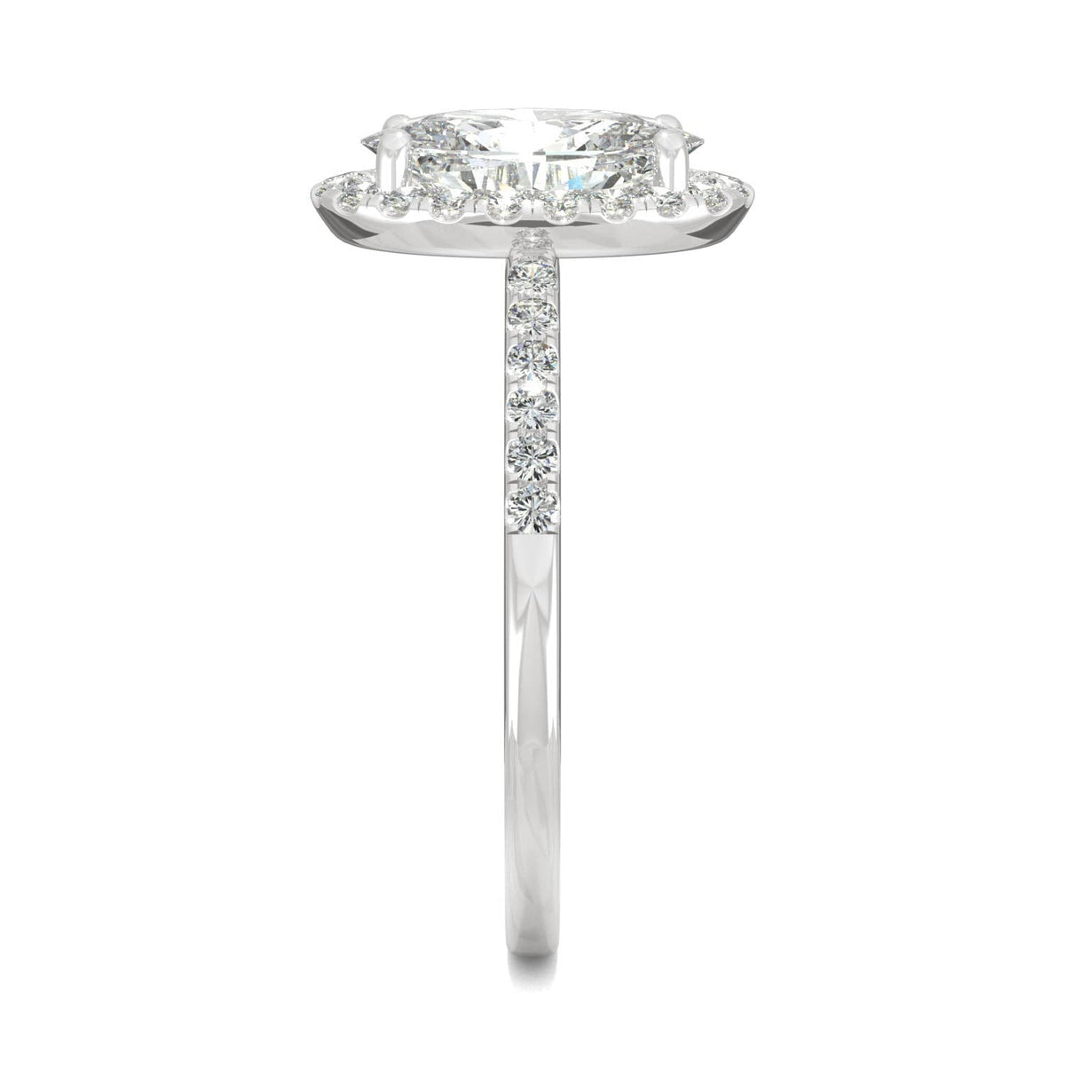 2.62 CTW DEW Elongated Oval Moissanite Halo Ring in 14K White Gold