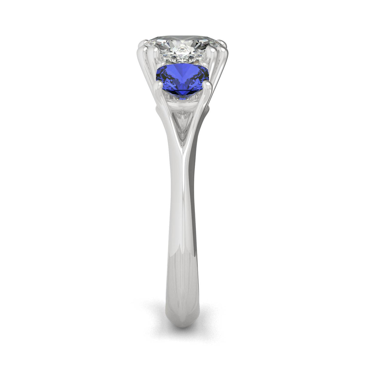 3.40 CTW DEW Cushion Moissanite and Created Sapphire Ring in 14K White Gold
