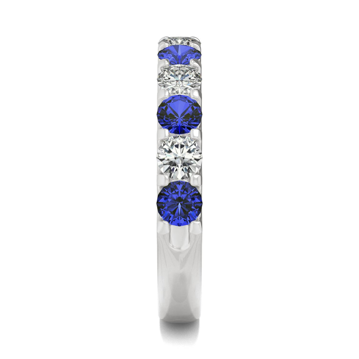 1.58 CTW DEW Round Moissanite and Created Sapphire Band in 14K White Gold