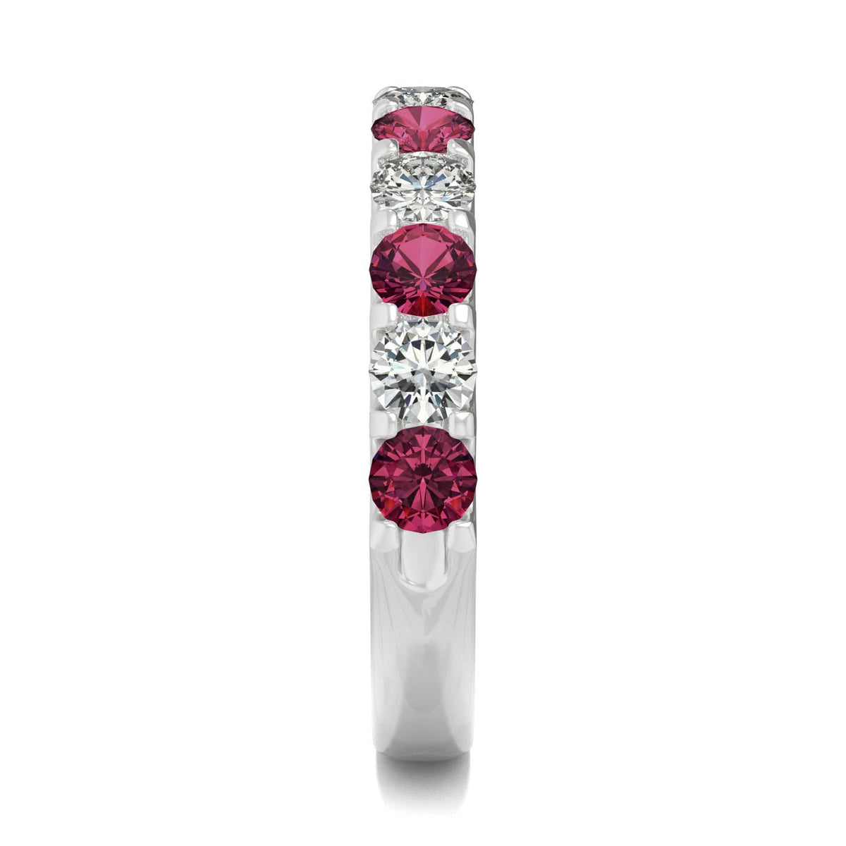 1.58 CTW DEW Round Moissanite and Created Ruby Band in 14K White Gold