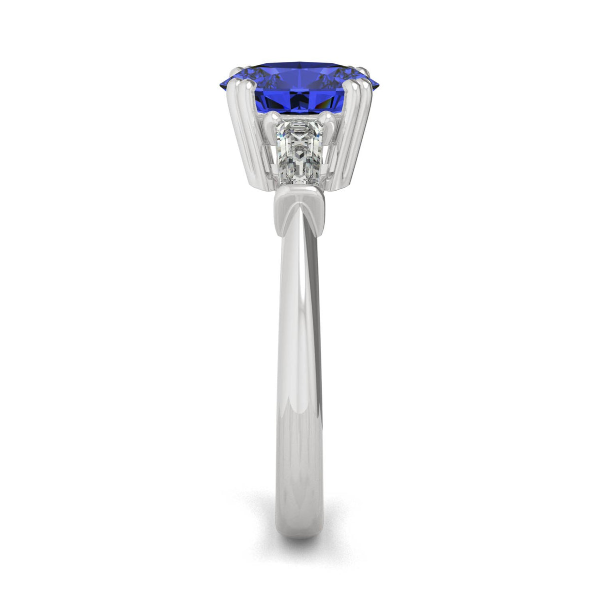 3.07 CTW DEW Round Created Sapphire Three-Stone Ring in 14K White Gold