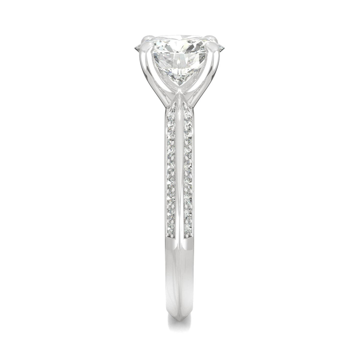 2.26 CTW DEW Round Moissanite Knife-Edge Engagement Ring in 14K White Gold