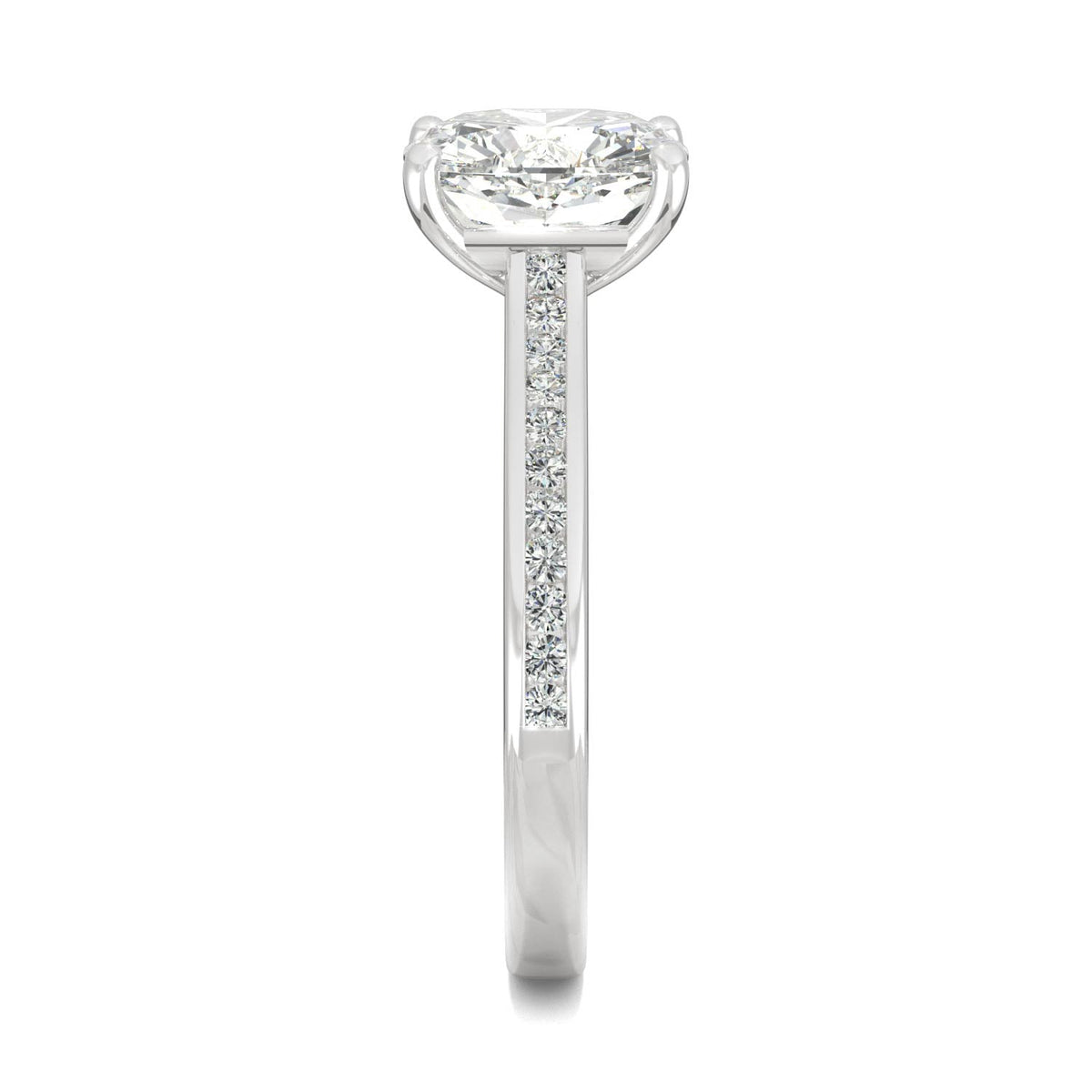 2.58 CTW DEW Cushion Moissanite Engagement Ring in 14K White Gold