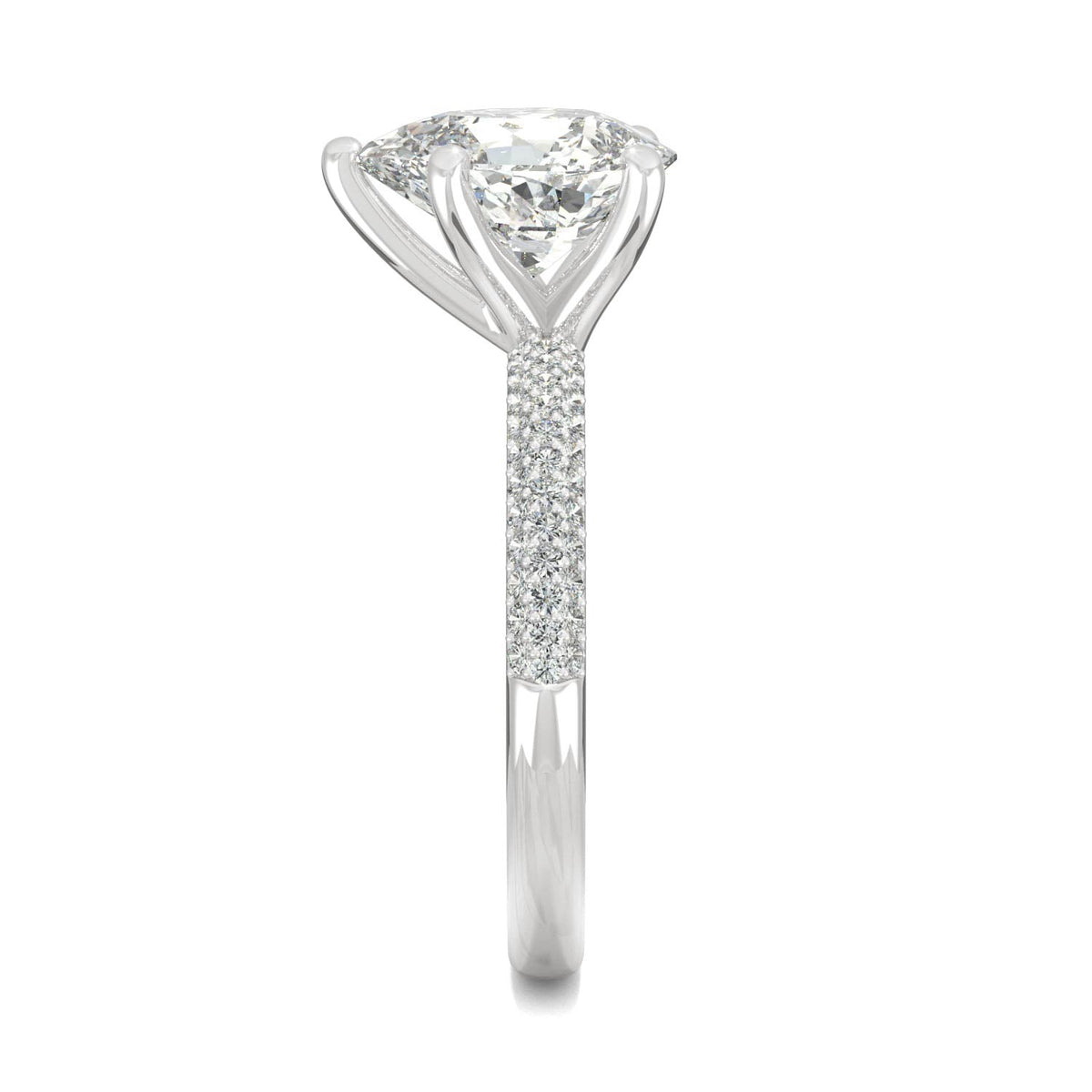 2.31 CTW DEW Pear Moissanite Pavé Engagement Ring in 14K White Gold