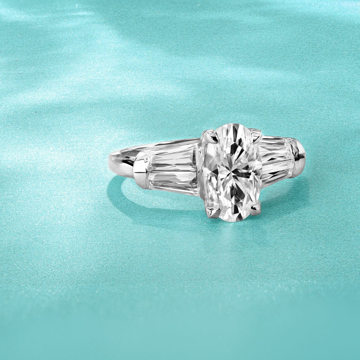 3.46 CTW DEW Elongated Oval Moissanite Five-Stone Ring in 14K White Gold