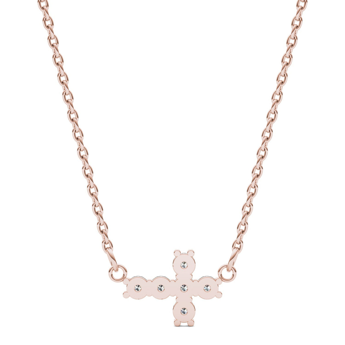 0.18 CTW DEW Round Moissanite Fixed Cross Necklace in 14K Rose Gold