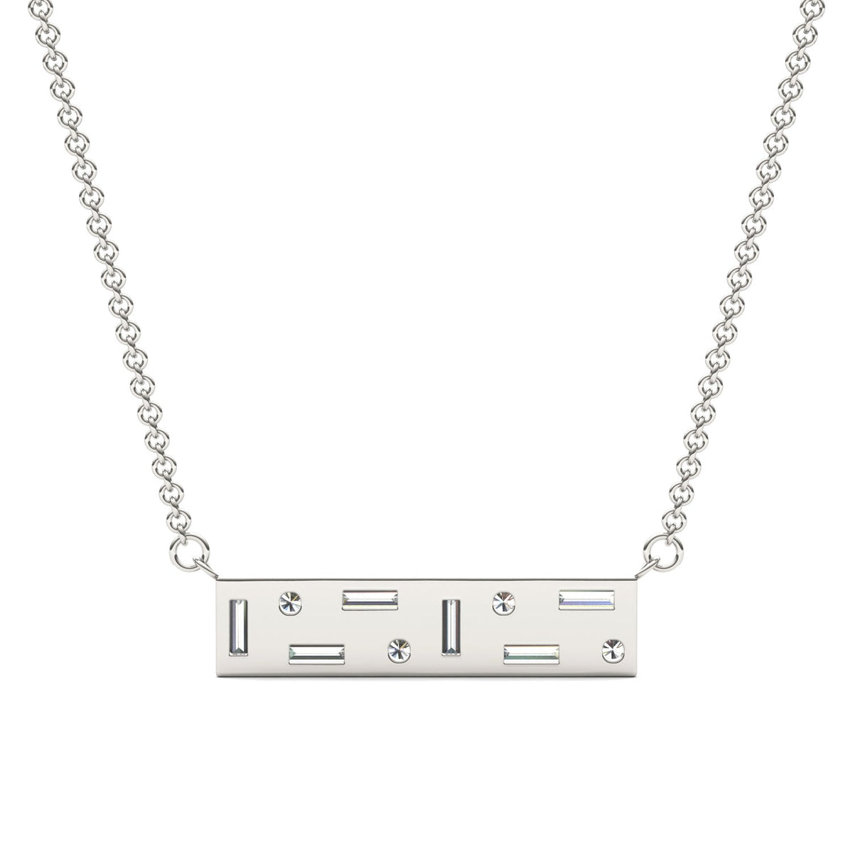 0.82 CTW DEW Straight Baguette Moissanite Fixed Necklace 14K White Gold