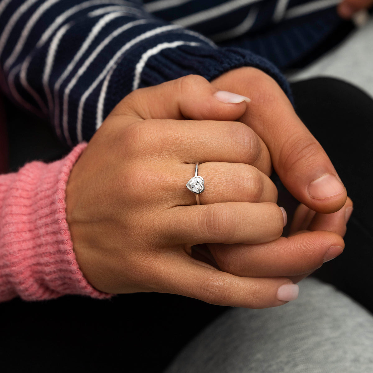 1.00 CTW DEW Heart Moissanite Bezel Solitaire Engagement Ring in 14K White Gold