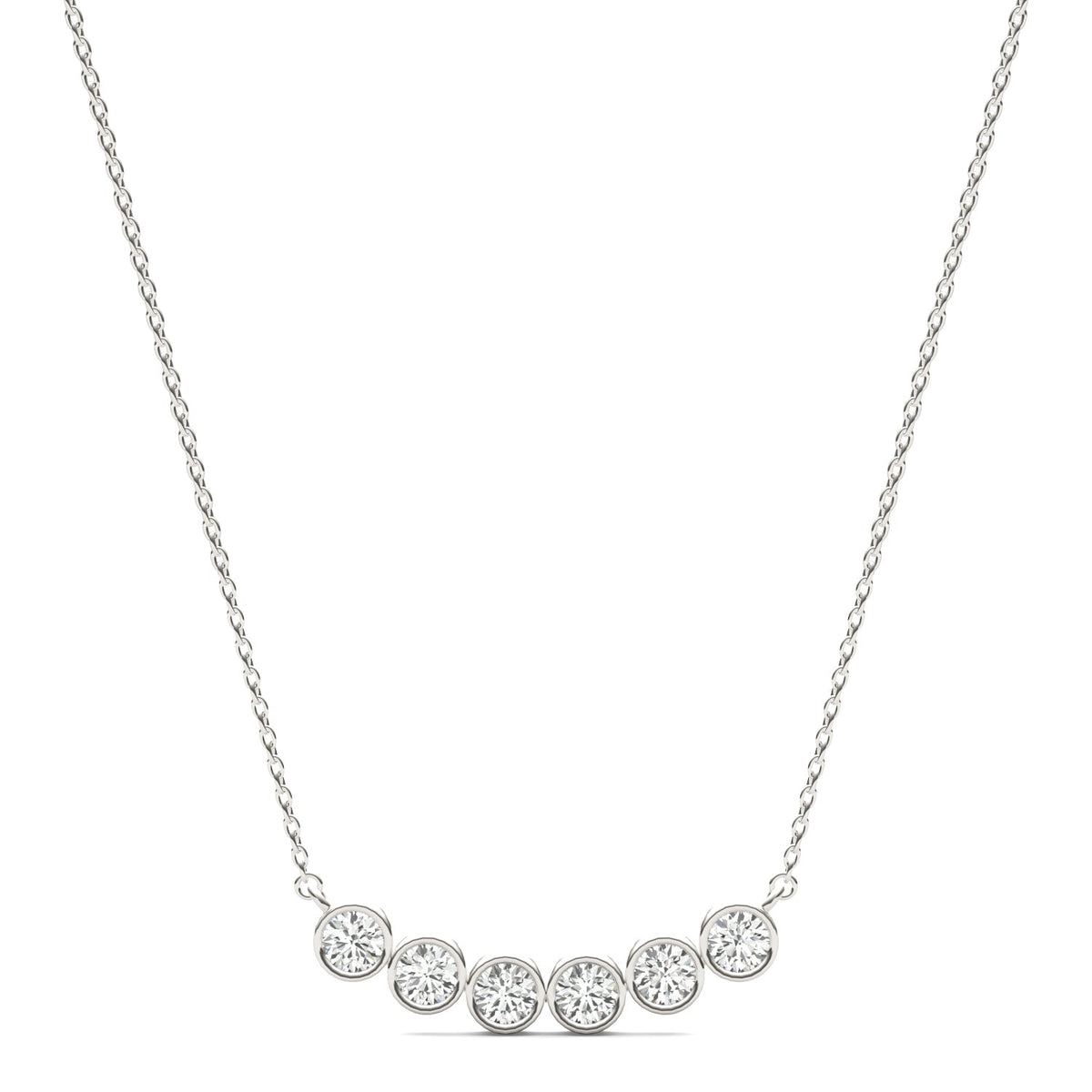 0.96 CTW DEW Round Moissanite Curved Bar Necklace in Sterling Silver