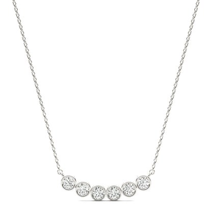 0.96 CTW DEW Round Moissanite Curved Bar Necklace in Sterling Silver