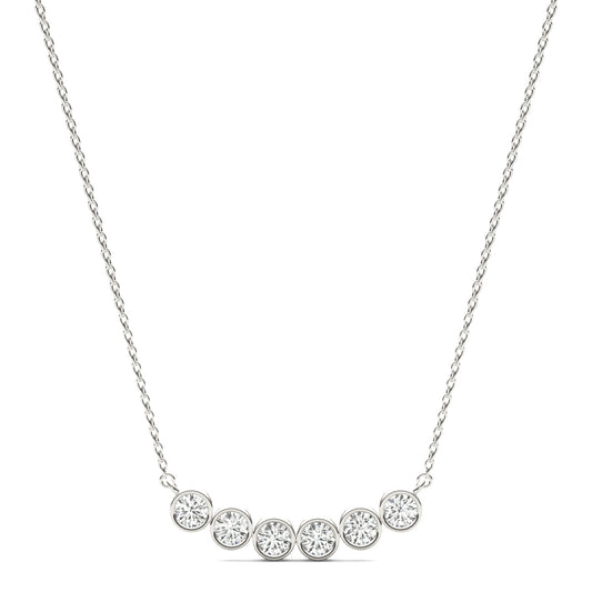 0.96 CTW DEW Round Moissanite Curved Bar Necklace in Sterling Silver