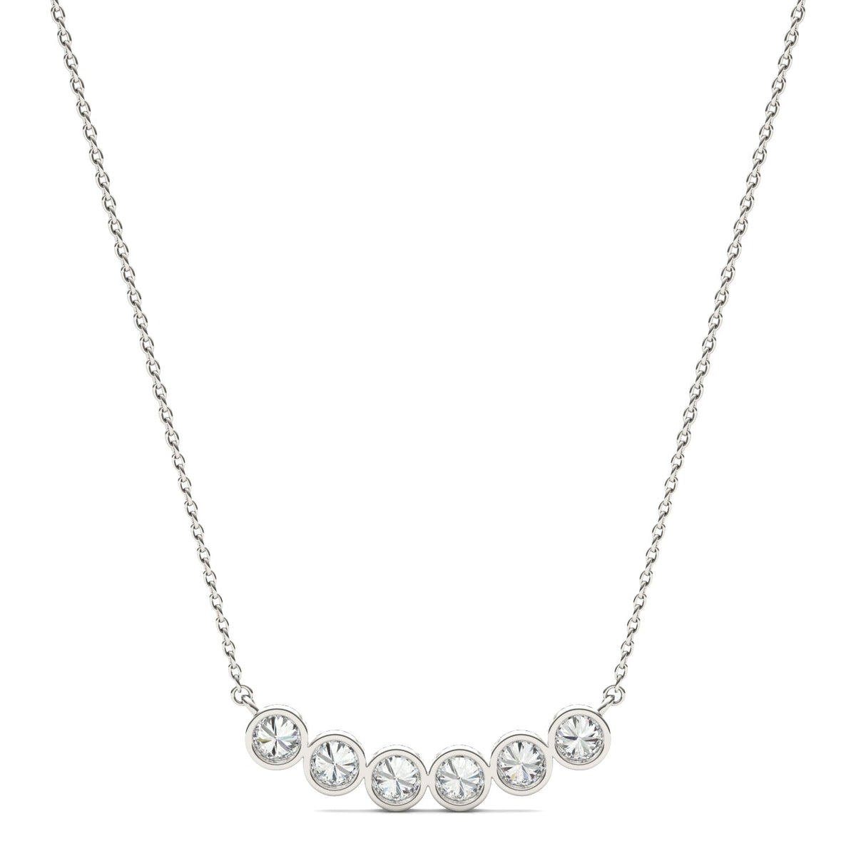 0.96 CTW DEW Round Moissanite Curved Bar Necklace in Sterling Silver