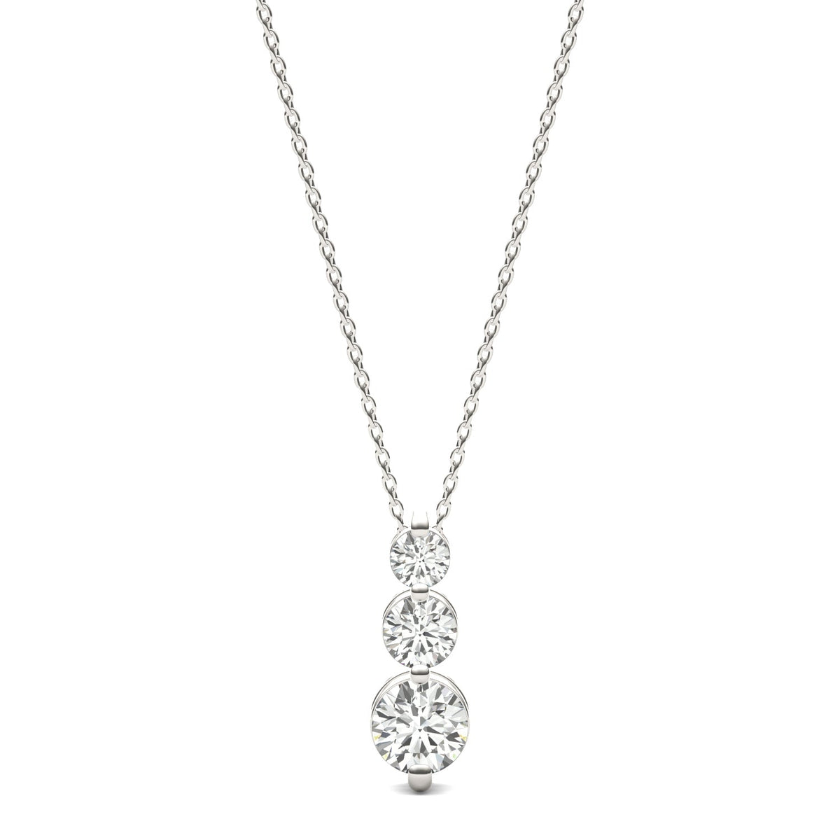 1.29 CTW DEW Round Moissanite Three-Stone Drop Pendant in Sterling Silver