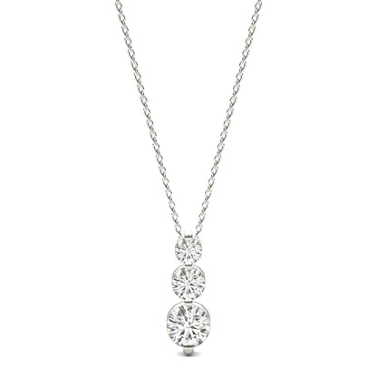 1.29 CTW DEW Round Moissanite Three-Stone Drop Pendant in Sterling Silver