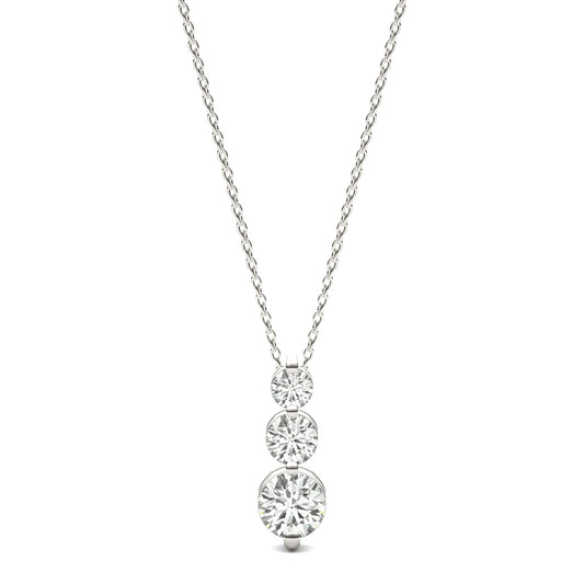 1.29 CTW DEW Round Moissanite Three-Stone Drop Pendant in Sterling Silver