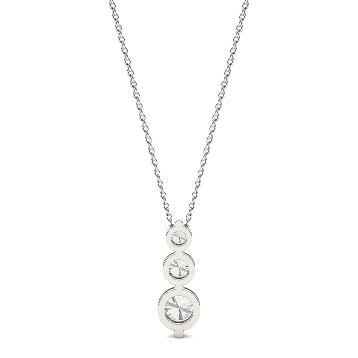 1.29 CTW DEW Round Moissanite Three-Stone Drop Pendant in Sterling Silver