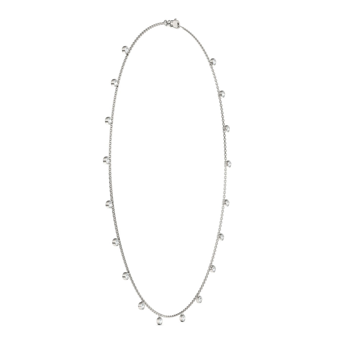 1.86 CTW DEW Round Moissanite Drop Station Necklace in Sterling Silver