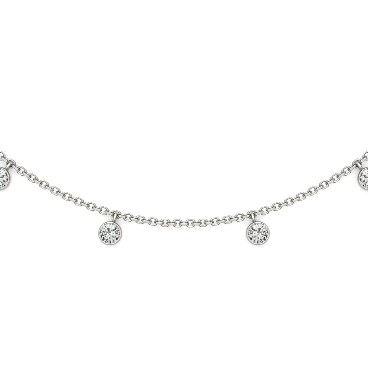 1.86 CTW DEW Round Moissanite Drop Station Necklace in Sterling Silver