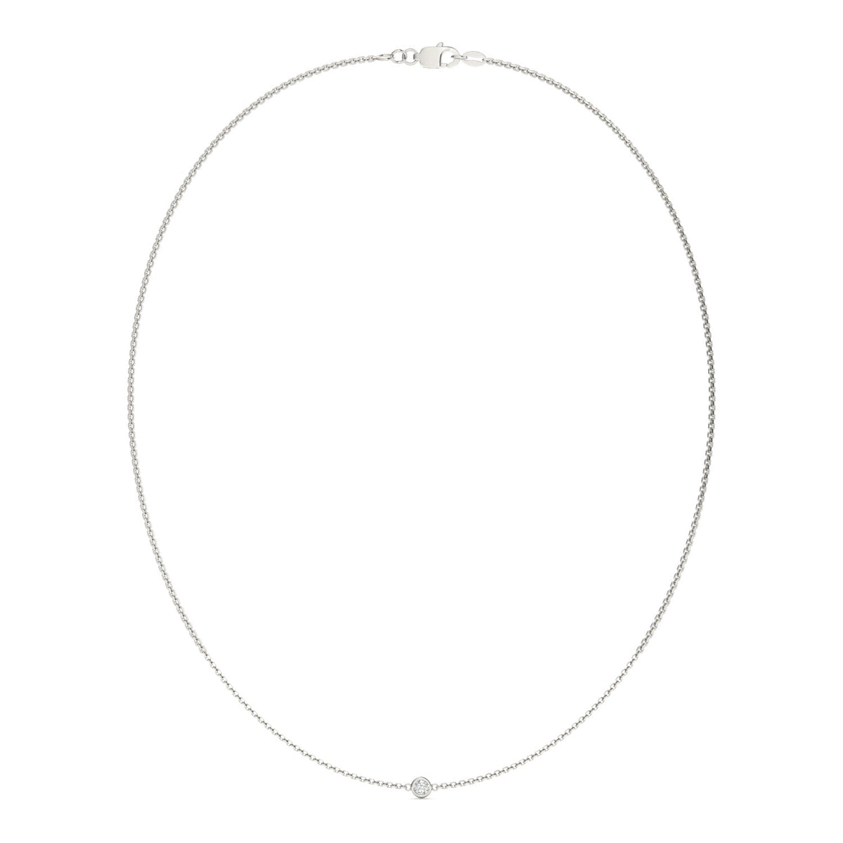 0.10 CTW DEW Round Moissanite Single Stone Station Necklace in Sterling Silver