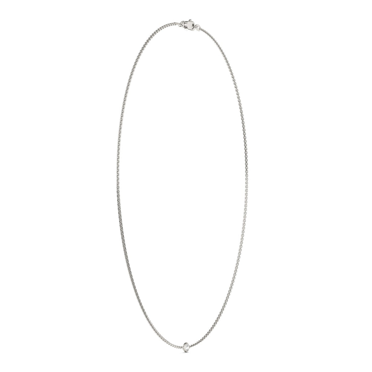 0.10 CTW DEW Round Moissanite Single Stone Station Necklace in Sterling Silver