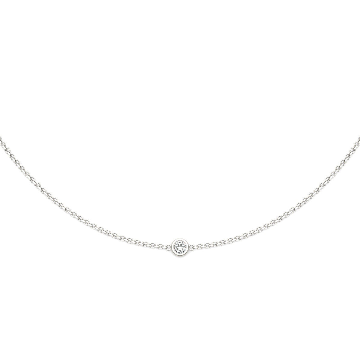 0.10 CTW DEW Round Moissanite Single Stone Station Necklace in Sterling Silver