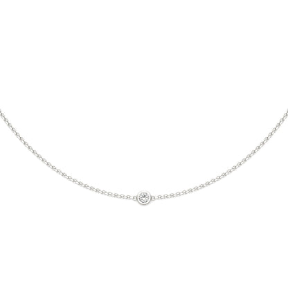 0.10 CTW DEW Round Moissanite Single Stone Station Necklace in Sterling Silver