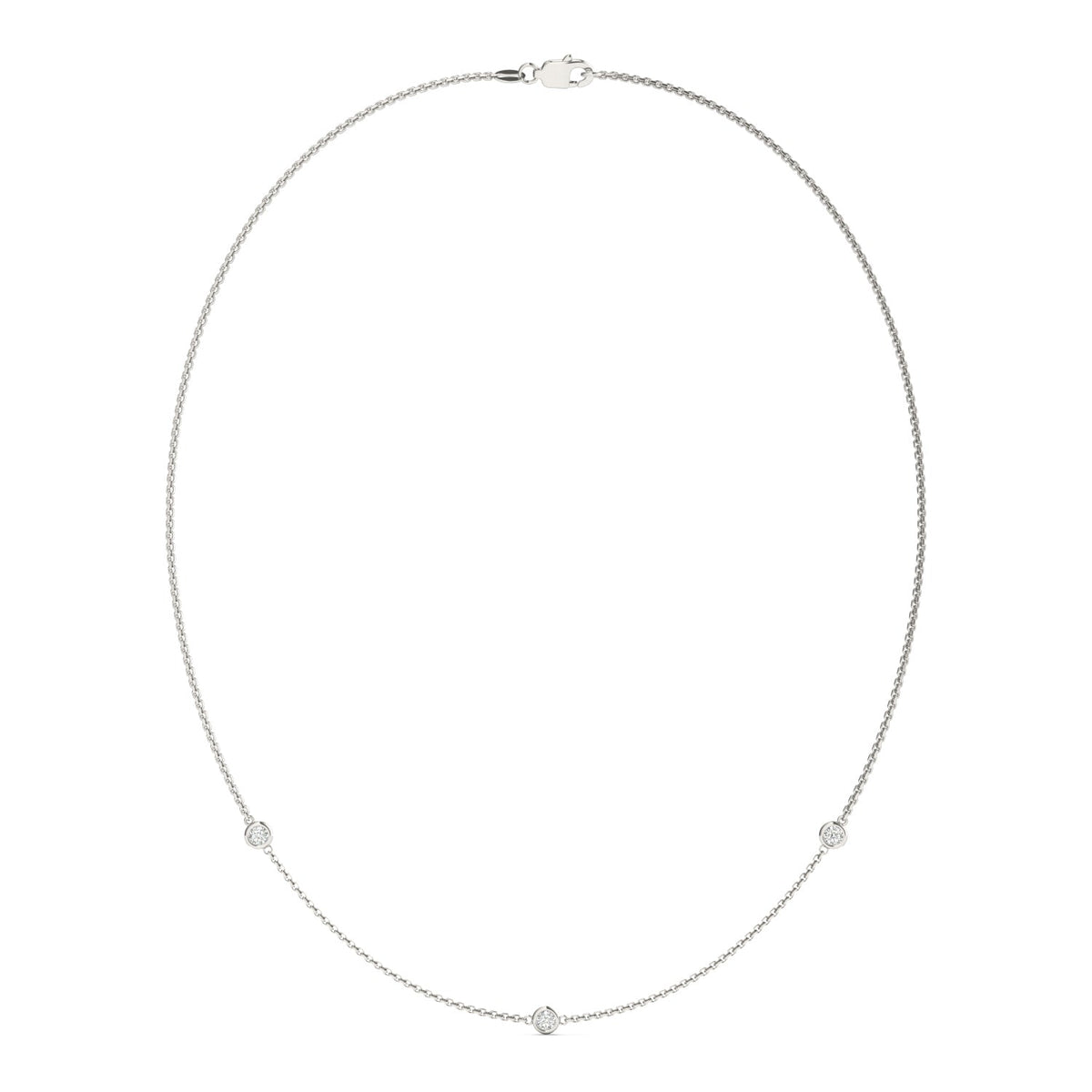 0.30 CTW DEW Round Moissanite Three-Stone Station Necklace in Sterling Silver