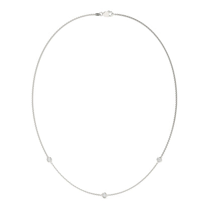0.30 CTW DEW Round Moissanite Three-Stone Station Necklace in Sterling Silver