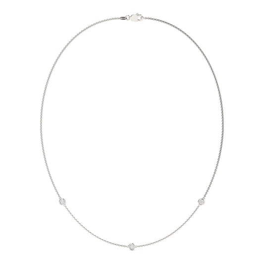 0.30 CTW DEW Round Moissanite Three-Stone Station Necklace in Sterling Silver