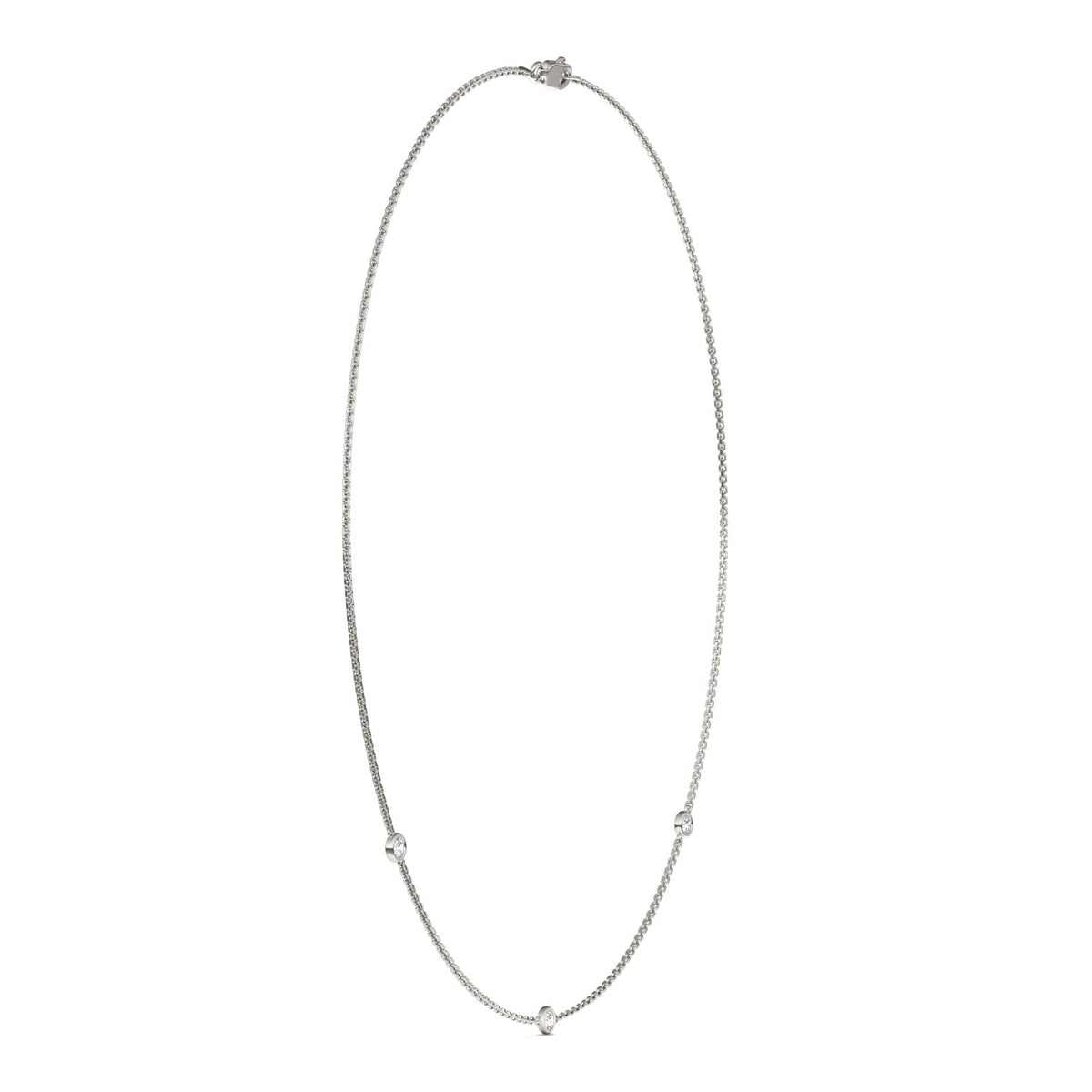 0.30 CTW DEW Round Moissanite Three-Stone Station Necklace in Sterling Silver