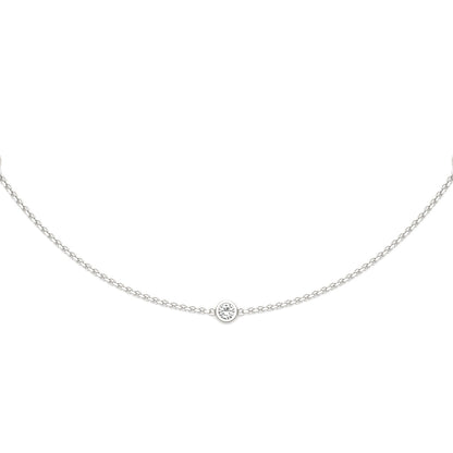 0.30 CTW DEW Round Moissanite Three-Stone Station Necklace in Sterling Silver