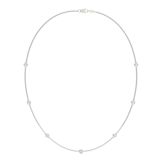 0.70 CTW DEW Round Moissanite Seven-Stone Station Necklace in Sterling Silver